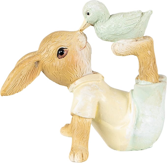 Clayre & Eef Beeld Konijn 7 cm Bruin Groen Polyresin Woonaccessoires