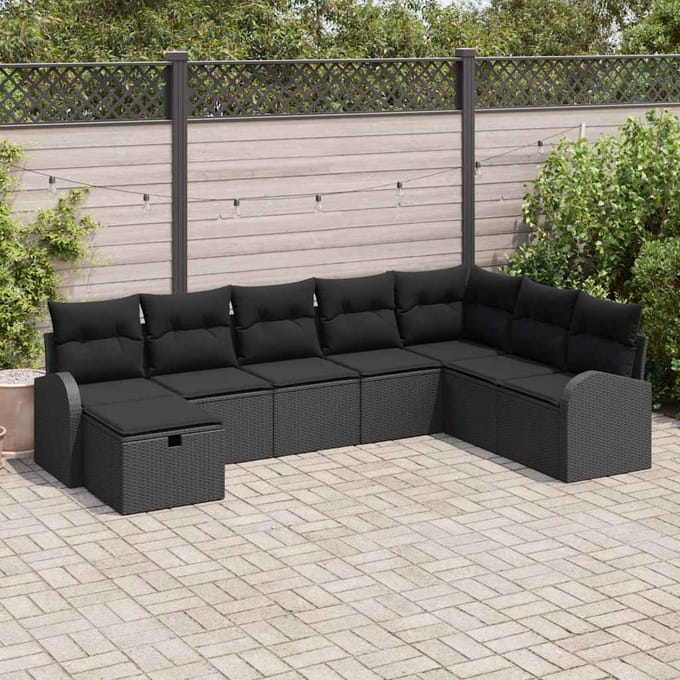 vidaXL Bankstel 8 st Zwart poly rattan