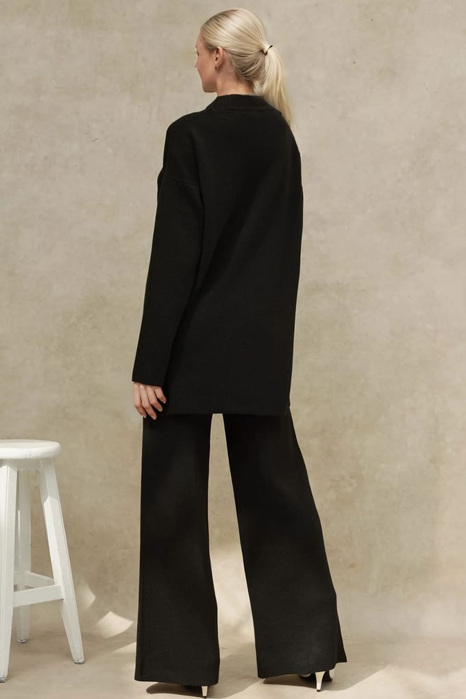 Lang Sweater & Hoge Taille Wijde Pijpen Gebreid Co-Ord Set