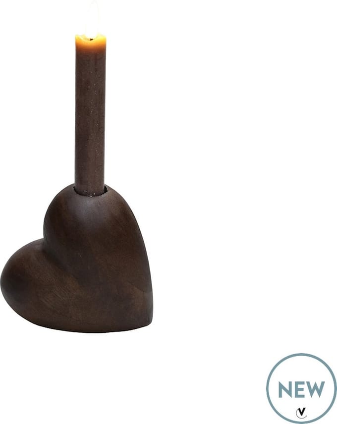 Kandelaar Divide | Hartvormig | Liefde | Walnoot hout | Ø11 x H7 cm