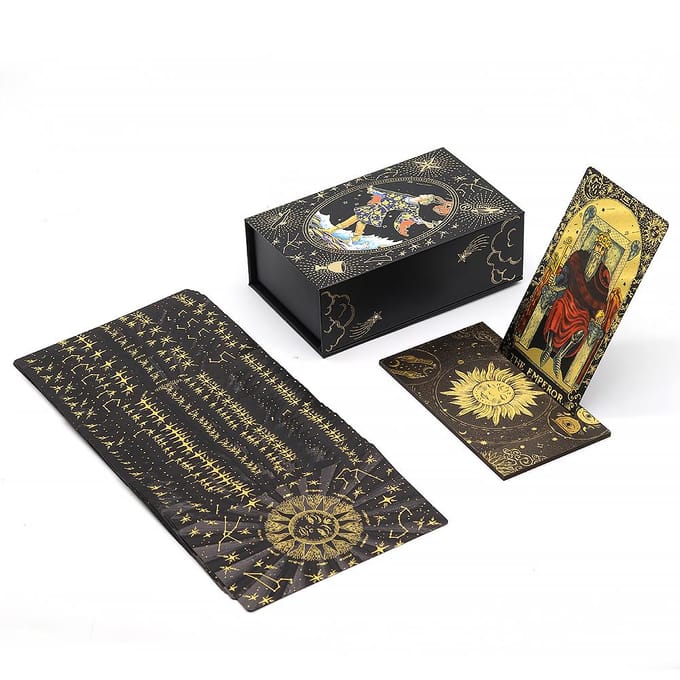 Jeu de société Divinatoire Tarot Doré Feuille d'Or de Luxe Avec Support en Bois Pour Lecture Prédictive black