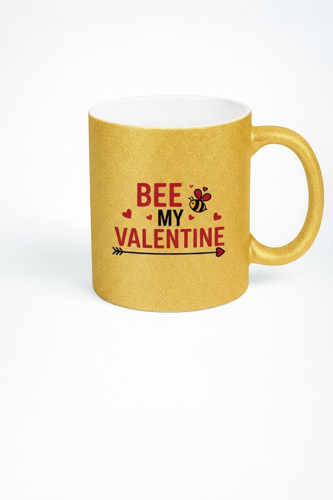 Bee My Valentine Glitter Mok Goud - Romantisch Valentijn Cadeau