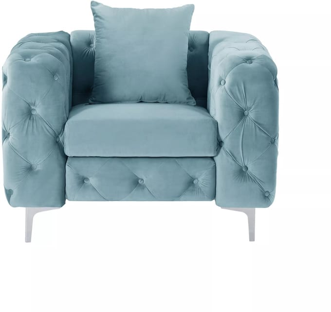 Vente-unique Chesterfield-fauteuil van pastelblauw velours EDWINA