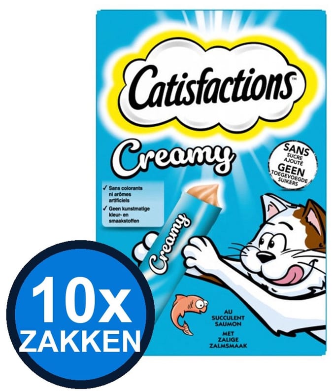 10x Catisfactions - Creamy Zalm Multipack (4x10g) - Kattenvoer Snacks - 40 g