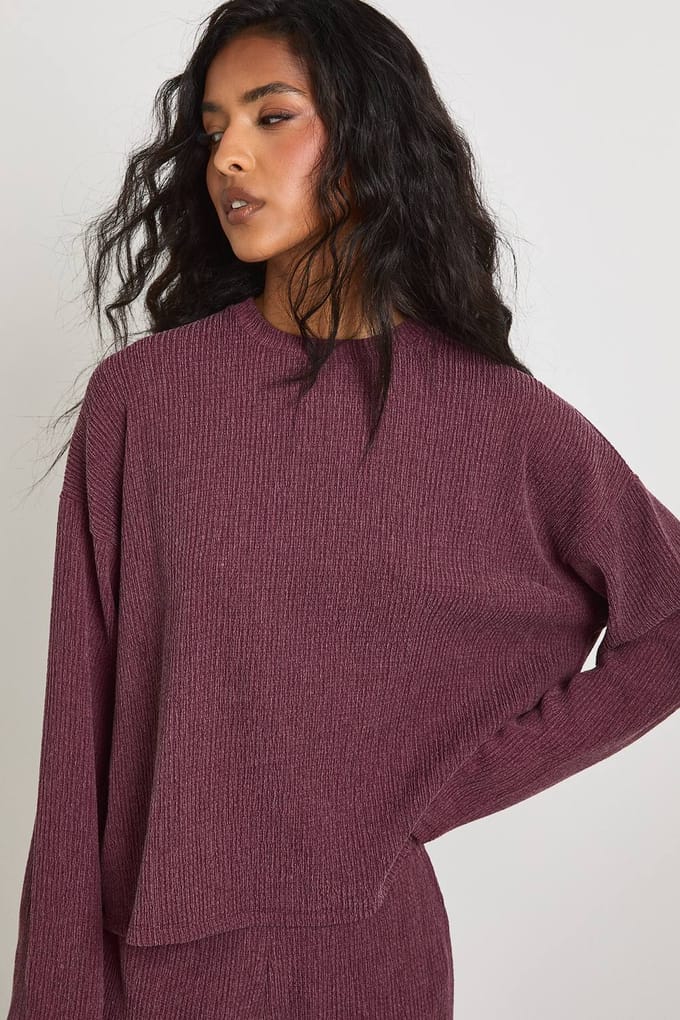 boohoo Dames Getextureerde Boxy Lange Mouwen Top | Plum | Maat: 6