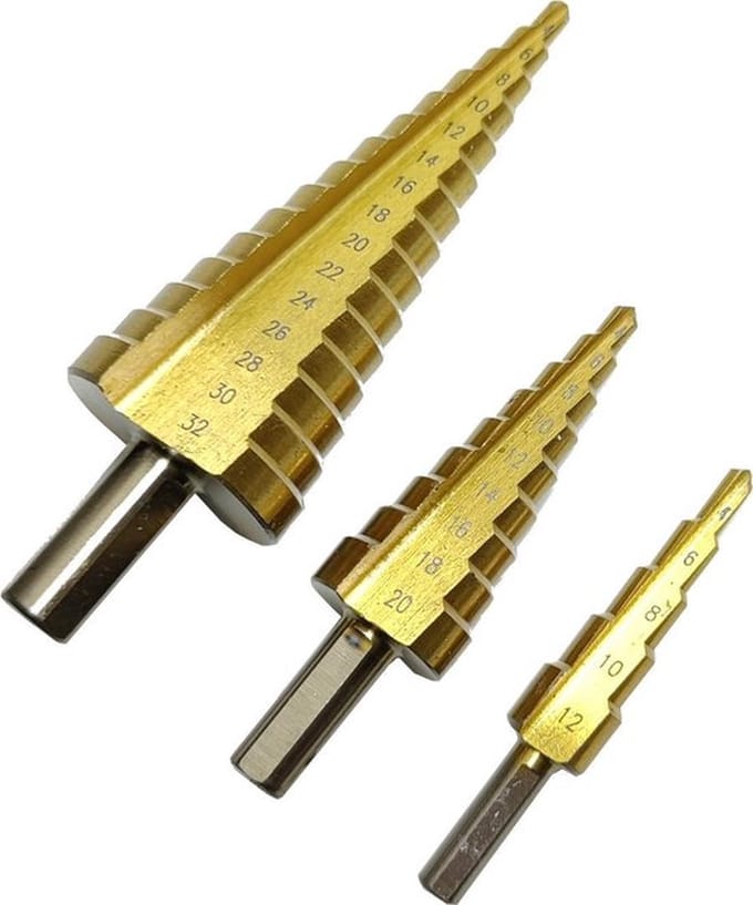Work Plus conische HSS plaatfrezen stappenboor in 3 delige set van 4mm t/m 32mm