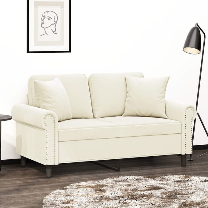 vidaXL - Tweezitsbank - met - sierkussens - 120 - cm - fluweel - crèmekleurig