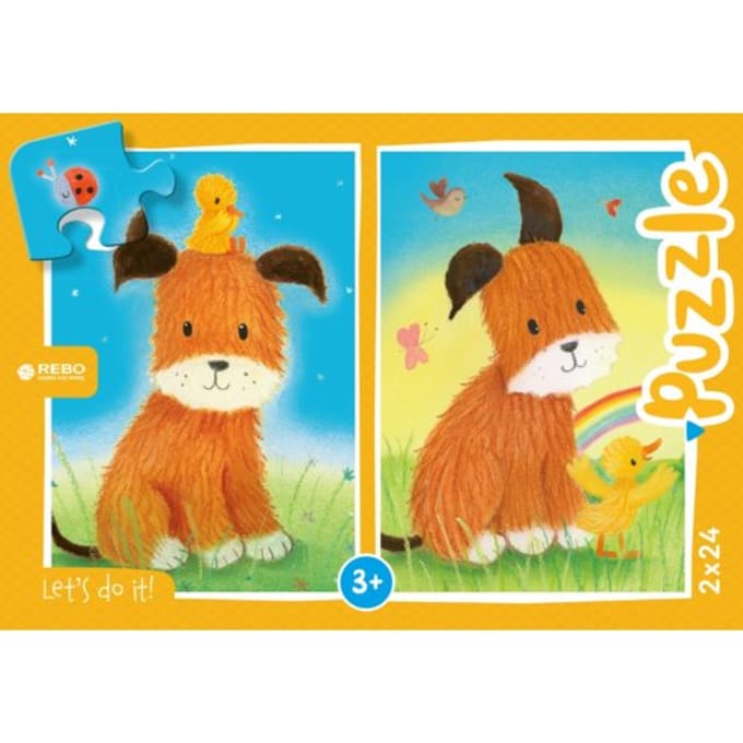 Rebo Legpuzzel 2x24 Stukjes - Dog And Duckling