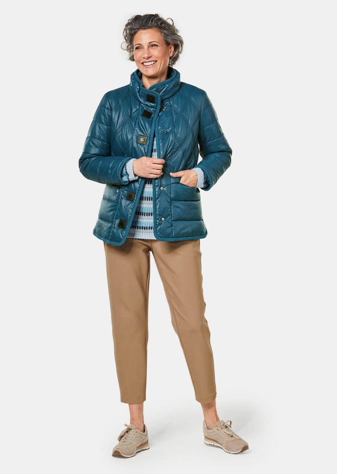 Gewatteerd jack met decoratieve drukknopen - petrol - Gr. 46 van Goldner Fashion