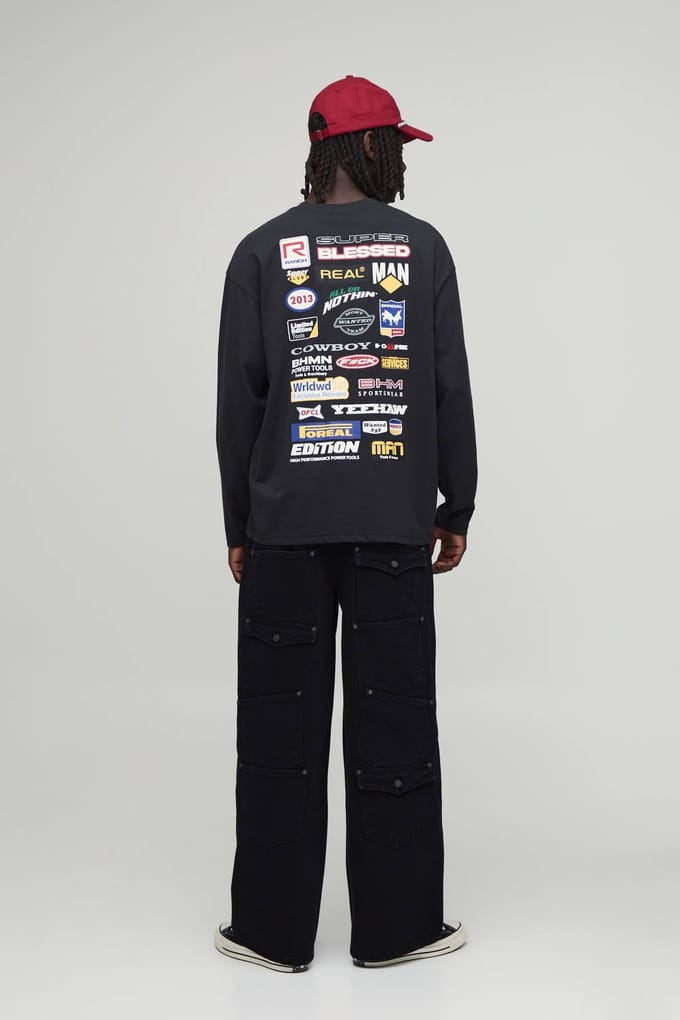 Baggy Jeans Met Versierde Afwerking En Meerdere Zakken | Washed Black | Size 36