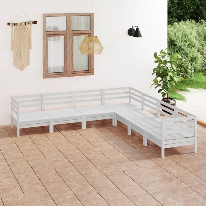 vidaXL - 7-delige - Loungeset - massief - grenenhout - wit
