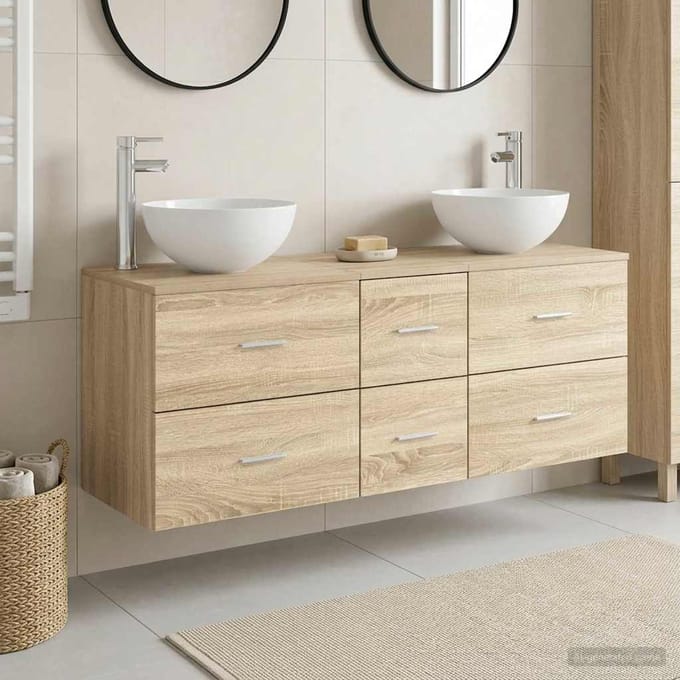 vidaXL - Badkamerkast - set - 3 - st - Sonoma - Eiken - 129 - x - 41 - x - 80 - cm
