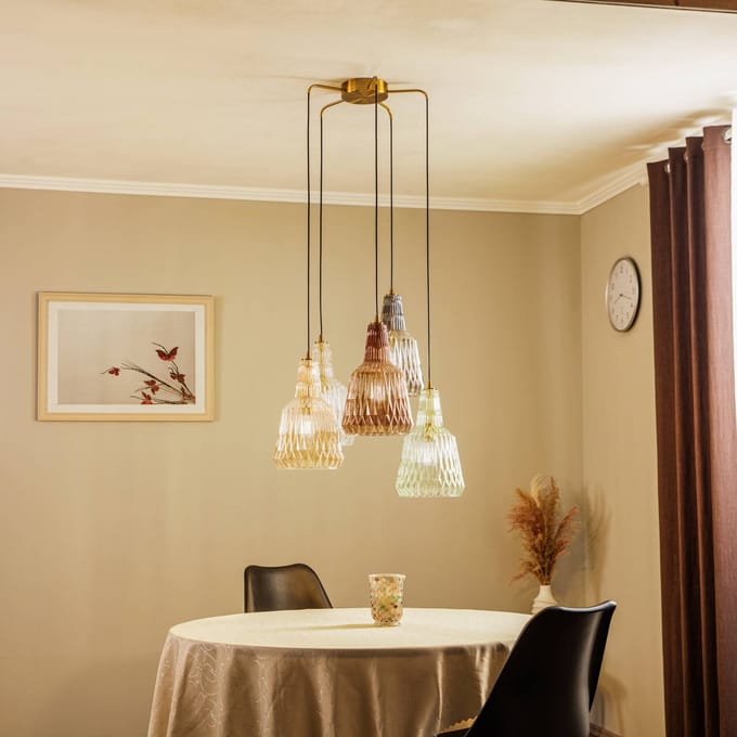 Lindby hanglamp Belarion, meerkleurig, 5-lamps, Ø 65 cm