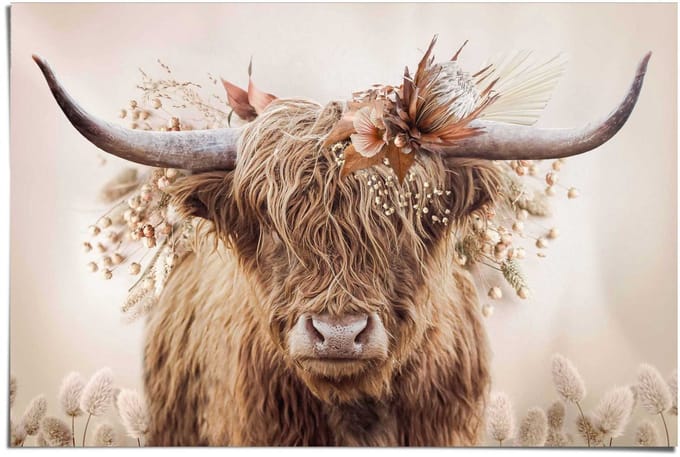 Poster Highlander in bloemen - 61 x 91,5 - Papier - REINDERS