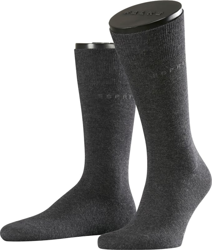 Esprit Basic Uni 2-Pack eenkleurig katoen multipack sokken heren grijs - maat 43-46