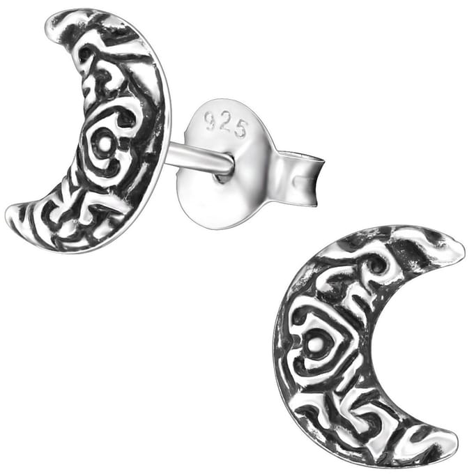 Joy|S - Zilveren Bali maan oorbellen - 8 mm - geoxideerd