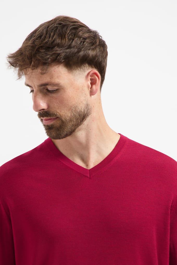 MERSO V-Hals – Merino Trui – 100% Merino Wol – Ember Red