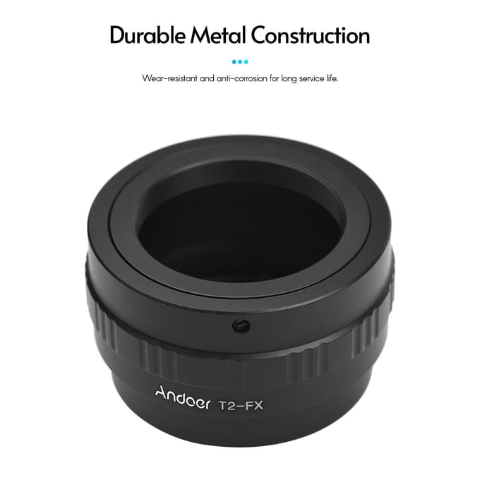 Andoer T2-FX Metalen Lens Mount Adapter Ring T/T2 Mount Lens Adapter Vervanging voor Fujifilm zwart
