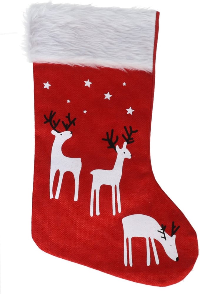 Gerimport Decoratie kerstsok - rood - B27 x H46 cm - polyester - rendieren- kerstsokken