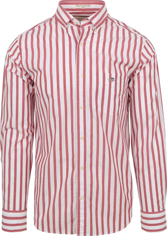 Gant - College Overhemd Streep Rood - Heren - Maat XXL - Regular-fit