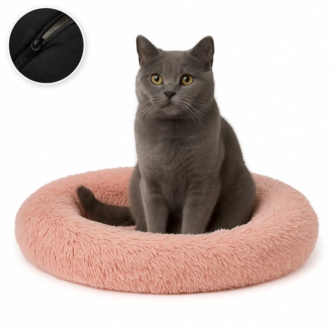Pet Perfect Donut Kattenmand 60cm - Fluffy Kattenkussen - Kattenbed - Roos - Wasbaar