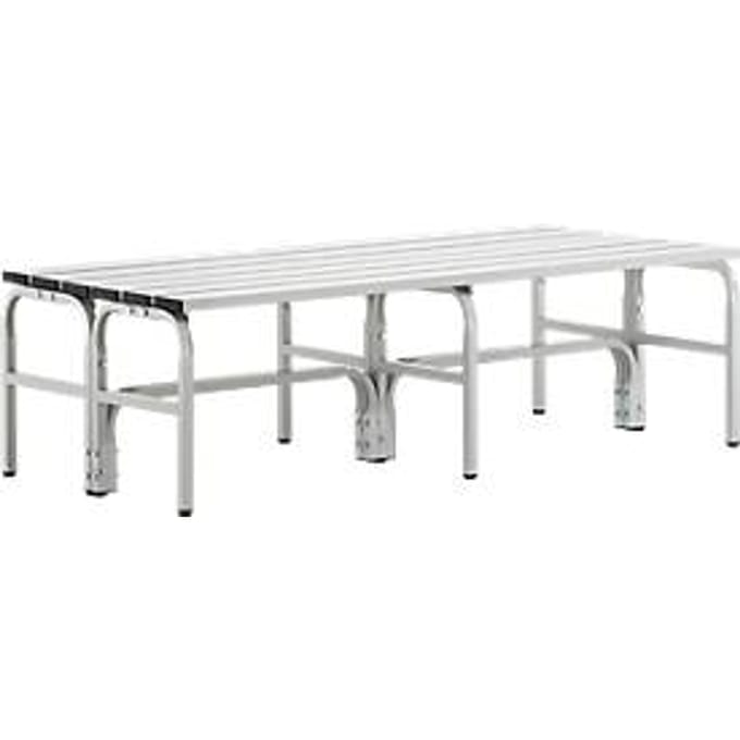 Kleedkamerbank, rvs buis/aluminium, dubbel, L 1500 mm, lichtgrijs