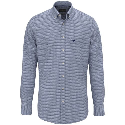 Fynch-Hatton Overhemd Minimal Abstract Leaves Pattern Misty Blue / male