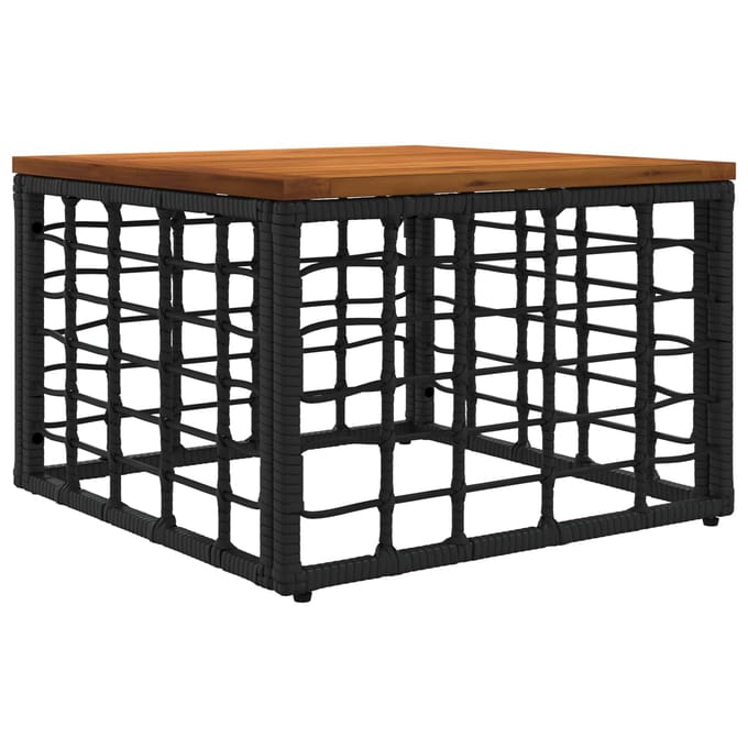 vidaXL - Tuin - Tafel - Zwart - en - natuurlijk - 55 - x - 55 - x - 37 - cm - PE - Riet - en - Glas