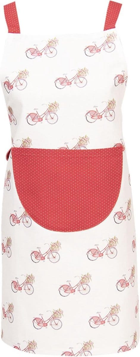 Clayre & Eef Keukenschort Kinderen 48x56 cm Rood Wit Katoen Fiets Kookschort