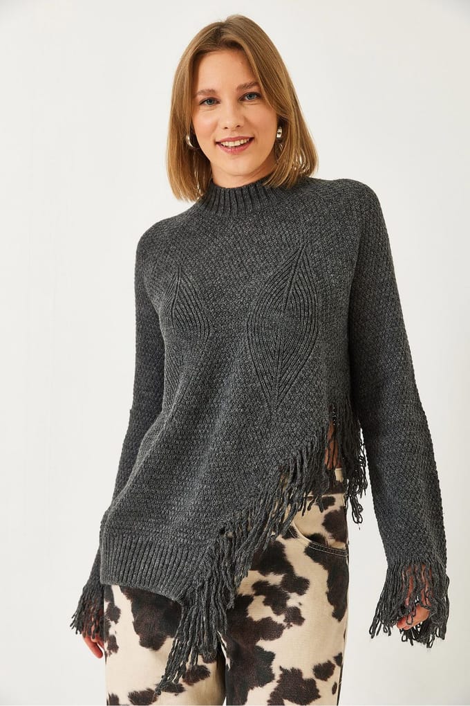 Getextureerde Franje Crew Neck Trui