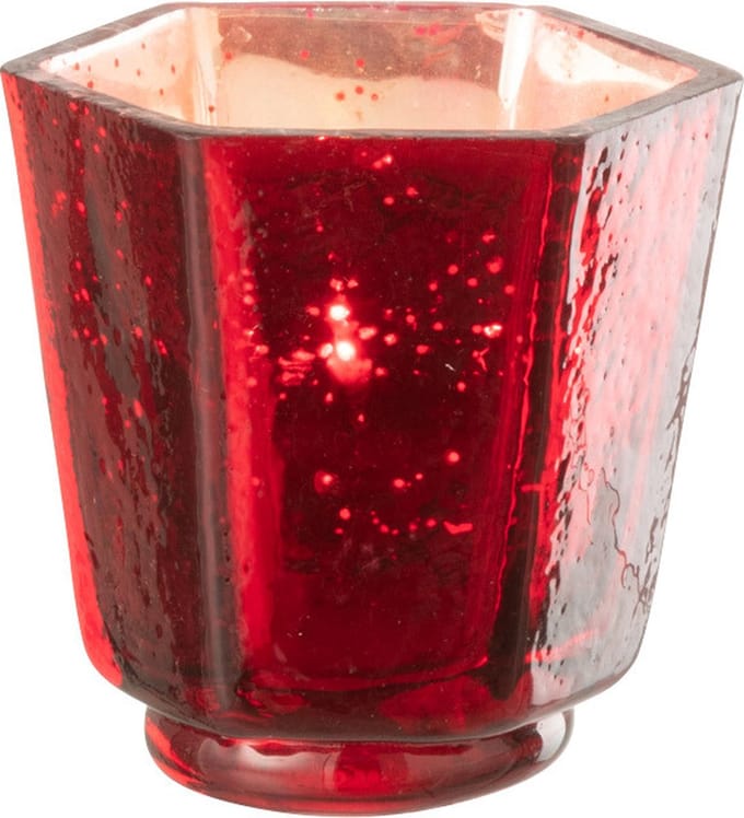 J-Line kaarshouder Heptagon - glas - rood - 4 stuks