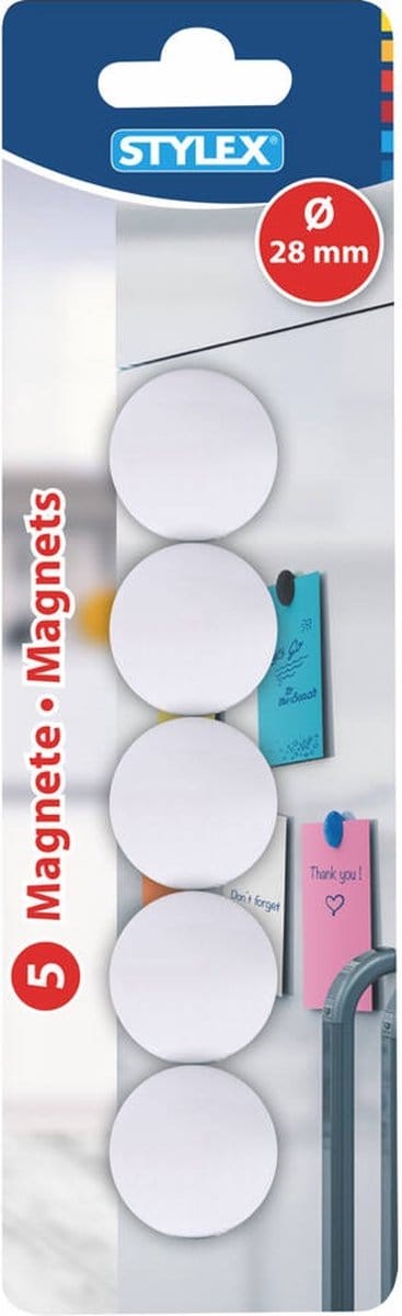 Stylex - Magneten Wit - Set van 5 - Ronde Kunststof Ø28mm