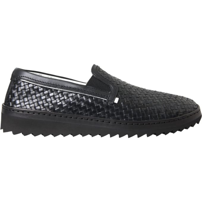 Dolce & Gabbana Zwarte Geweven Buffelleer Herenslippers