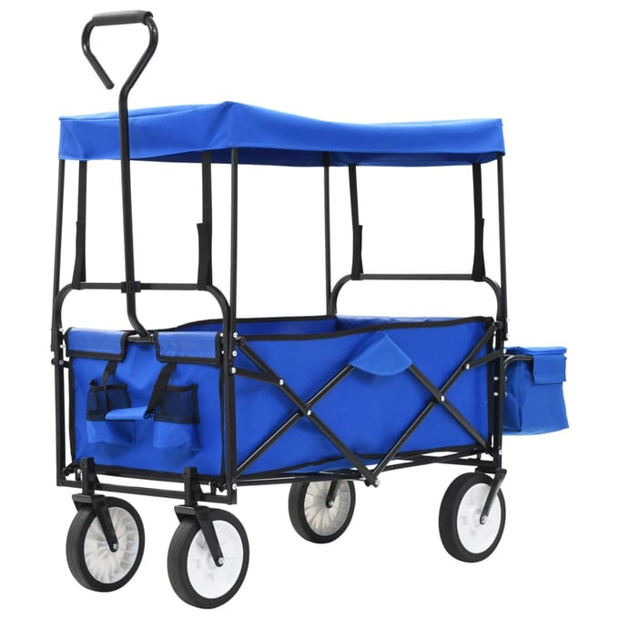 vidaXL - Handkar - inklapbaar - met - luifel - staal - blauw