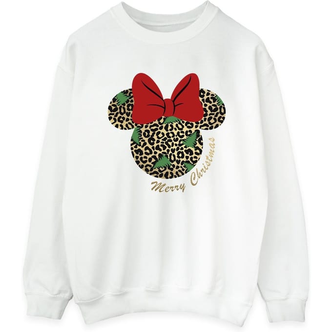 Disney Dames/Dames Minnie Mouse Luipaard Kerst Sweatshirt (Wit)