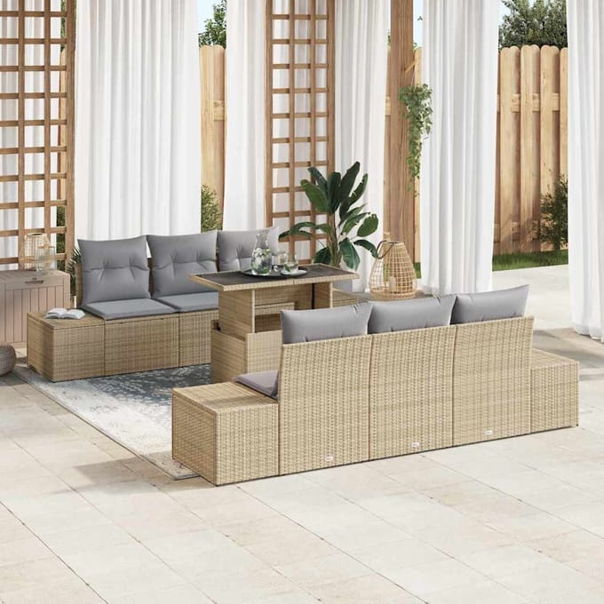vidaXL Bankstel 7 st Beige en Licht Grijs poly rattan