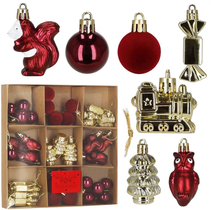 Springos Kerstballen | 40 Stuks | 4/5/6/7 cm | Goud/Rood