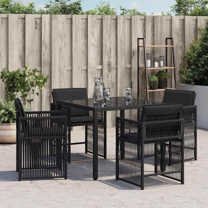 vidaXL - Tuinstoelen - 4 - st - met - kussens - poly - rattan - zwart