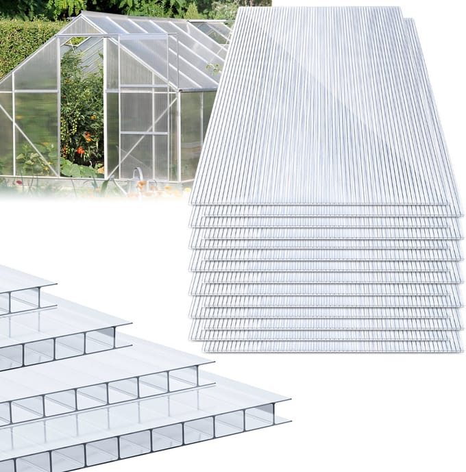 14x Polycarbonaat Platen - UV-Bestendig 60,5x121cm 10,25㎡ - Transparant