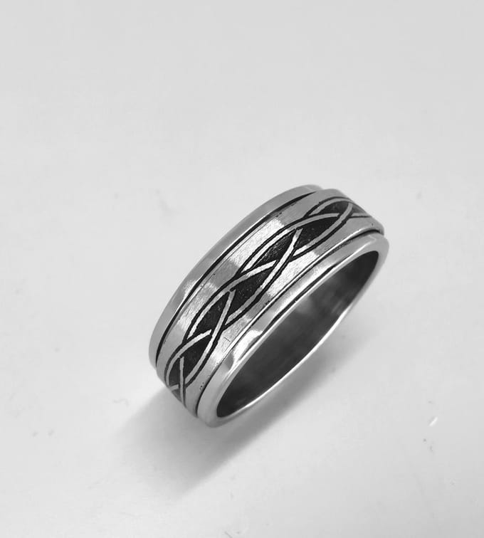 RVS stress ring - tattoo tribale band - maat 18 - Unisex