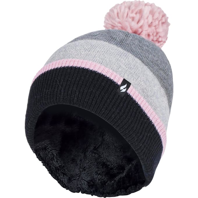 Heat Holders - Dames Thermische Winter Pom Pom Muts - Grijs / Roze