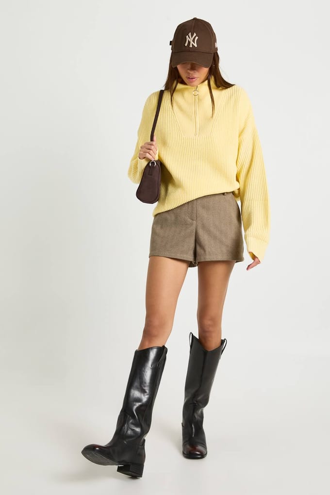 boohoo Dames Zachte gebreide trui met ritssluiting | Butter | Maat: Large