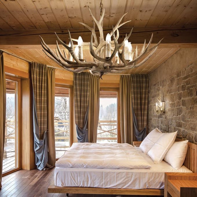 Ideal Lux Chalet kroonluchter, beige, kunsthars, 8-lamps