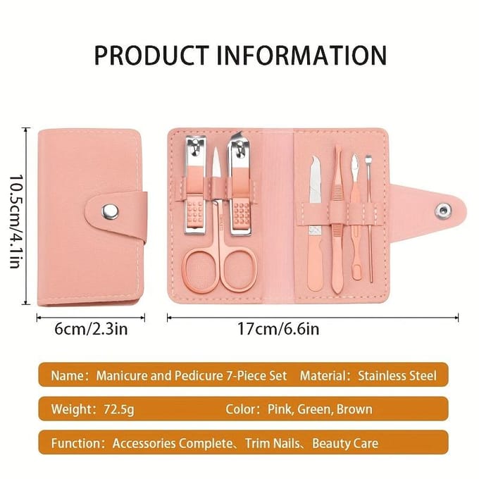 7-delige Manicure Set Nagelknipper Set Gereedschap Professioneel Roestvrij Staal Nagelsverzorging Knipper Schaar roze