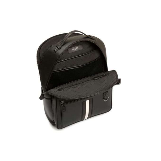 Bally Mavrick Zwart en Wit Gestreept Kleurblok Leer Rugzak Heren Rugzak 6238746 Basic Set (Bag+Dust Bag)