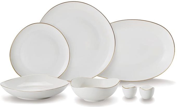 Bricard Melun – Porseleinen Dinerset/Serviesset – 27-Delig – 6-Persoons – Wit/Goud
