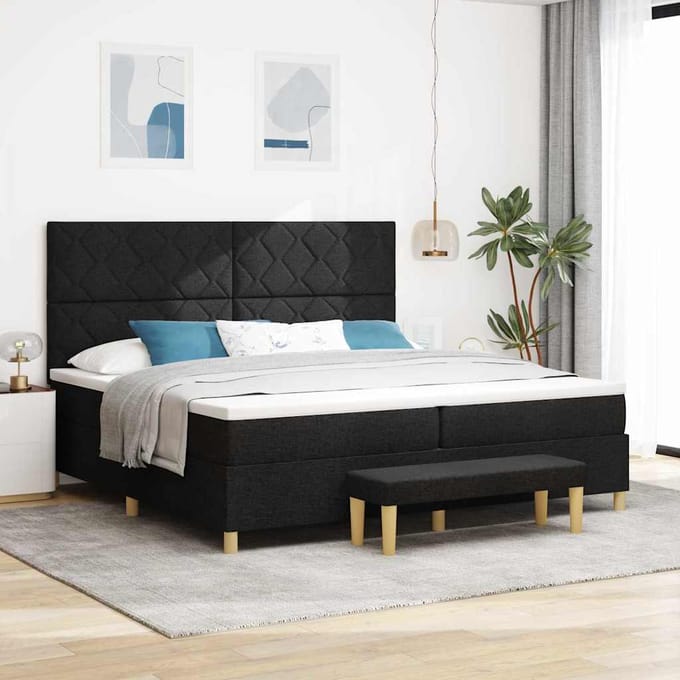 vidaXL - Boxspring - bed - met - hoofdeinde - Zwart - 200 - x - 200 - cm - Stof