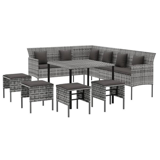 vidaXL - 6-delige - Tuinset - met - kussens - poly - rattan - grijs