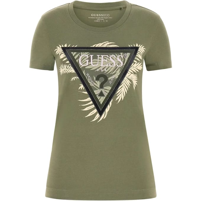 GUESS Cn Ss Triangle Palm Lichen Leaf Green Größe: XS | Hemden Outlet | Damen | Grün