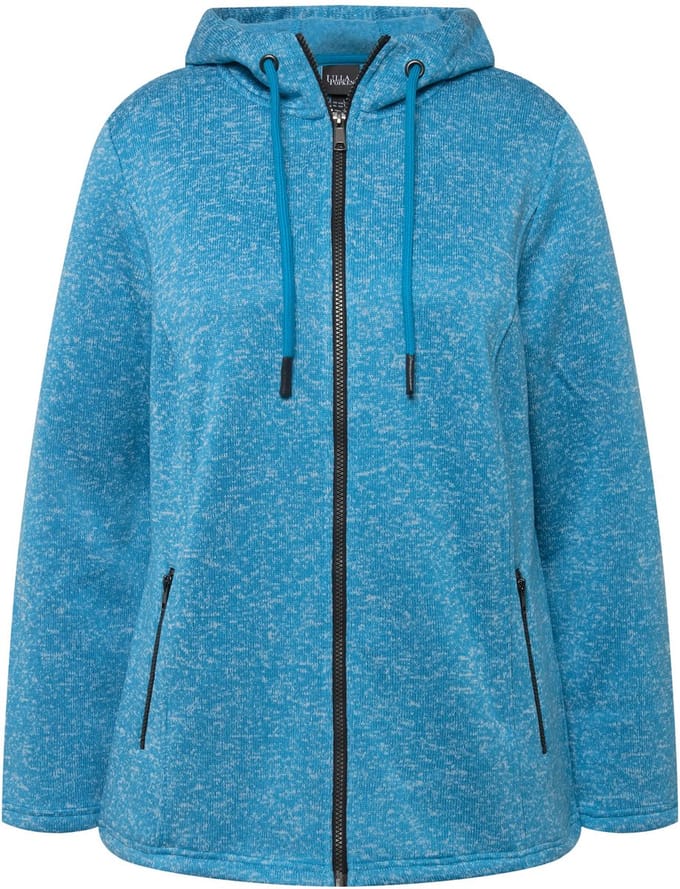 Ulla Popken - Dames - Jas van gebreid fleece capuchon ritszakken - Aqua - Maat 42+